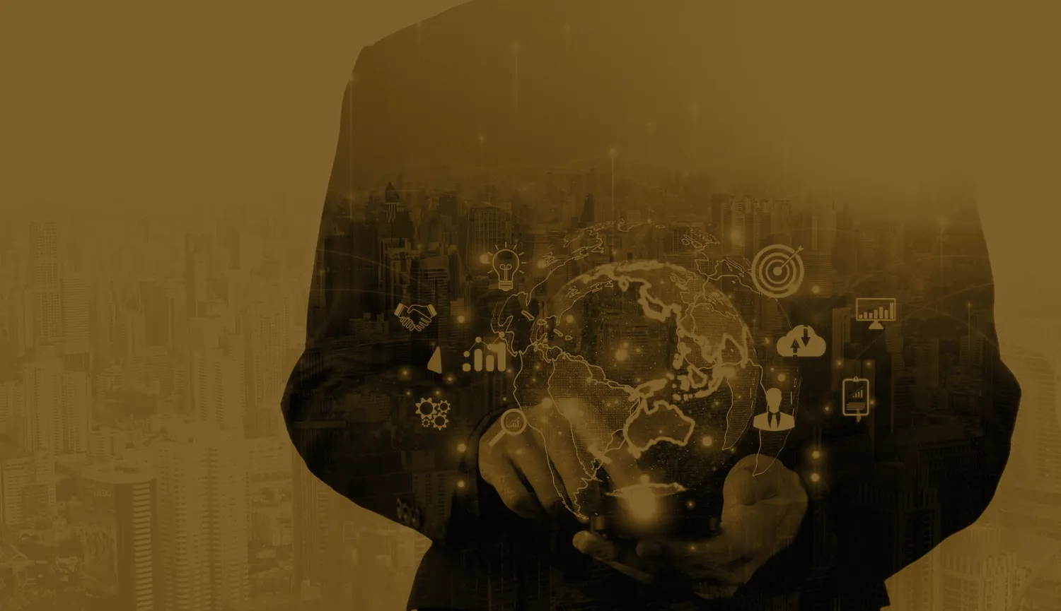 A trader holding a globe of connected market data
