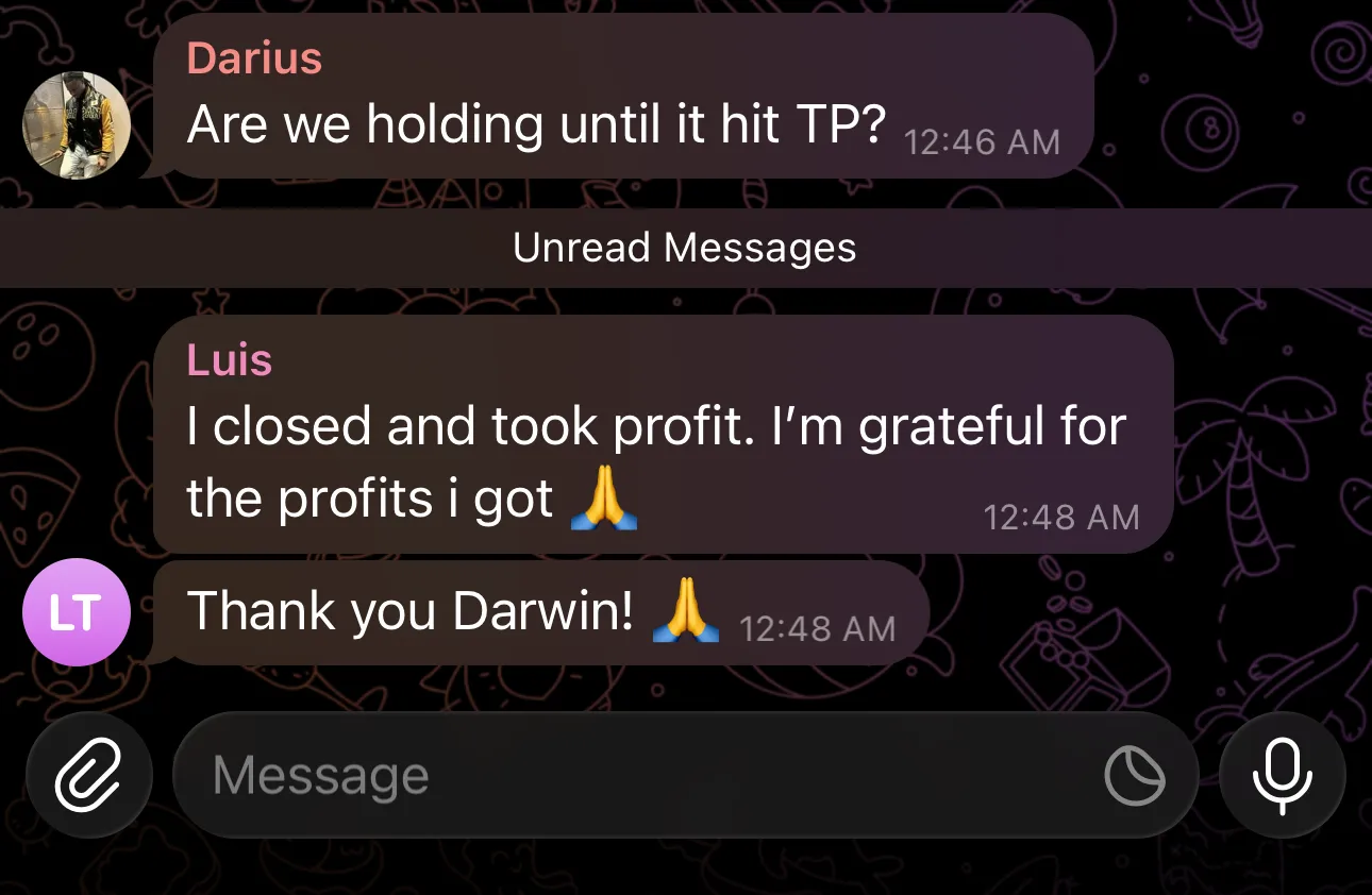 Member testimonial: I closed and took profit, I'm grateful for the profits I got. Thank you Darwin!